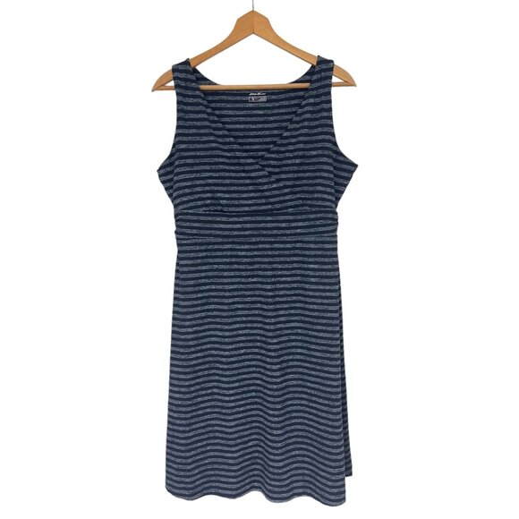 Eddie Bauer Navy Blue Striped Aster Travex Dress Size XL Soft Fitness Summer‎ - Picture 1 of 6